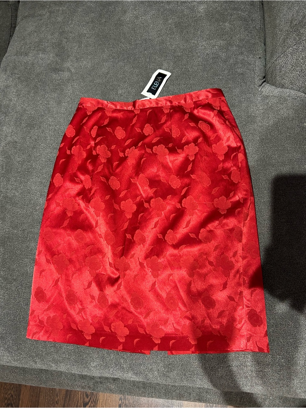 Nwt-vintage90s-Elena-Flea Red Floral Jacquard Pencil Skirt-size 16-great piece